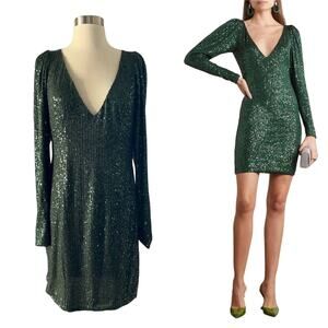 CAROLINE CONSTAS Julia Mini Dress Bow Detail Sequined Tulle Cocktail Party Large